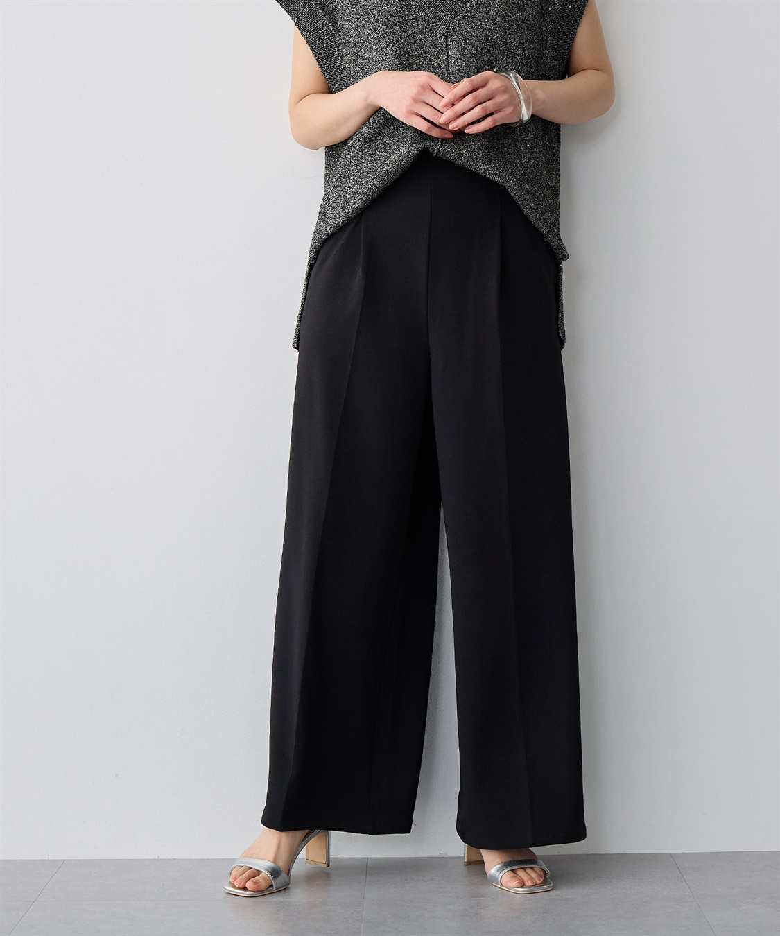 anyfee 【anyfee/プラスサイズ】ニットジョーゼットワイドパンツ_sub_10