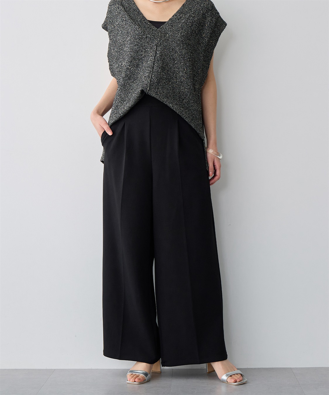 anyfee 【anyfee/プラスサイズ】ニットジョーゼットワイドパンツ_sub_11
