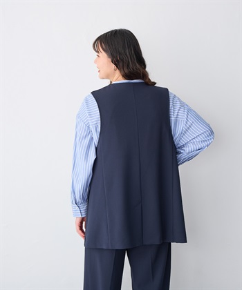 お歳暮 人気 anyfee/プラスサイズ】ニットジョーゼットジレ anyfee｜クロス トップス