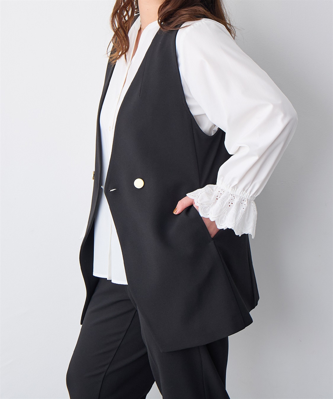 Life Style by cross marche 【anyfee/プラスサイズ】ニットジョーゼットジレ_sub_16