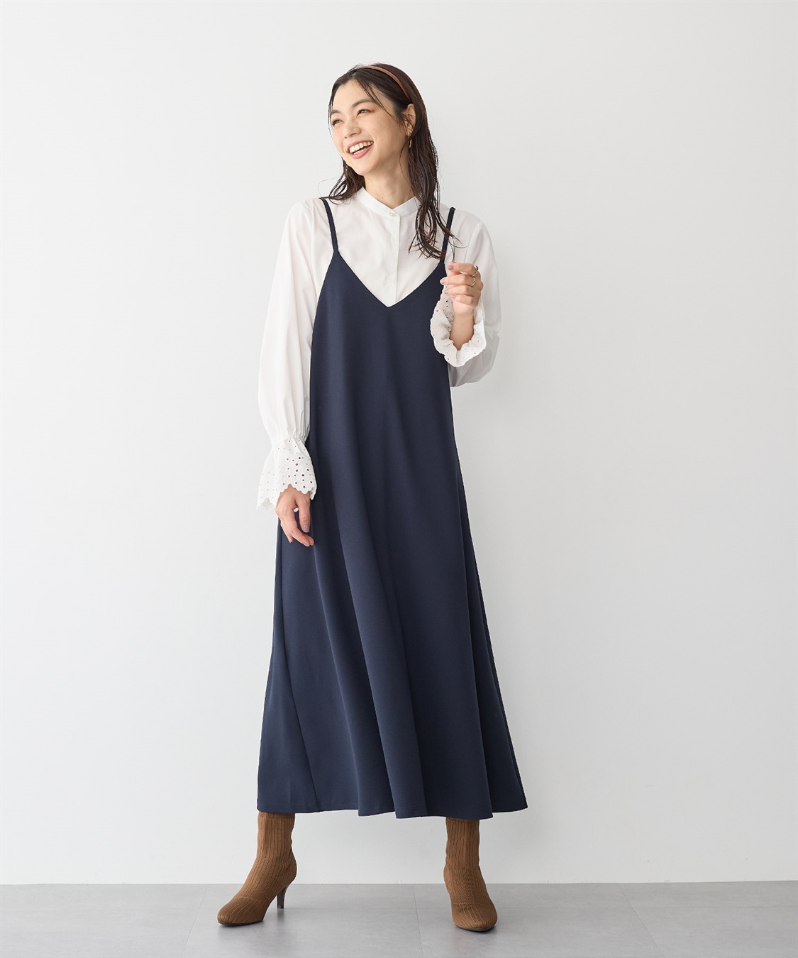 Life Style by cross marche 【anyfee/プラスサイズ】ニットジョーゼットキャミワンピース《大きいサイズ》_sub_4