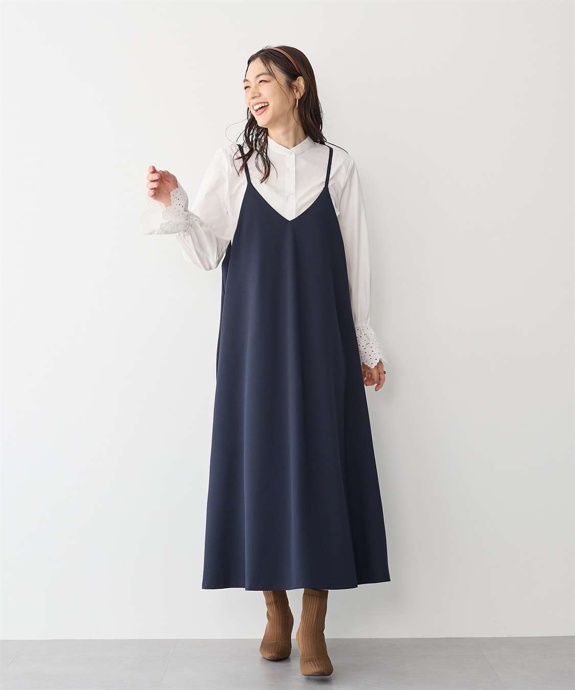 Life Style by cross marche 【anyfee/プラスサイズ】ニットジョーゼットキャミワンピース《大きいサイズ》_sub_5