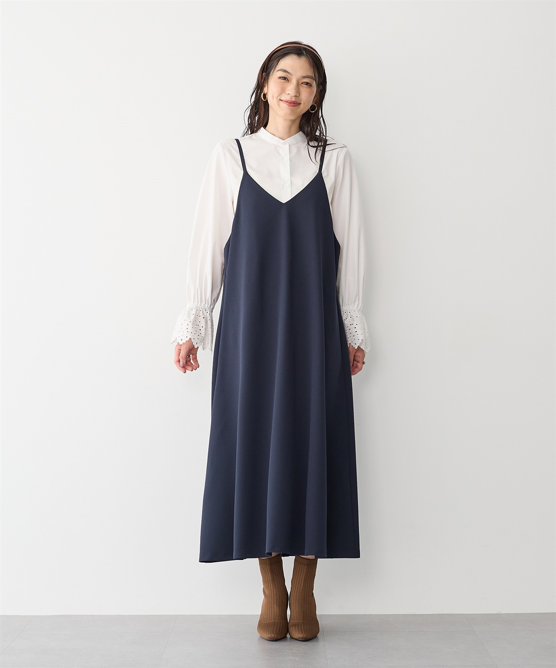 Life Style by cross marche 【anyfee/プラスサイズ】ニットジョーゼットキャミワンピース《大きいサイズ》_sub_6