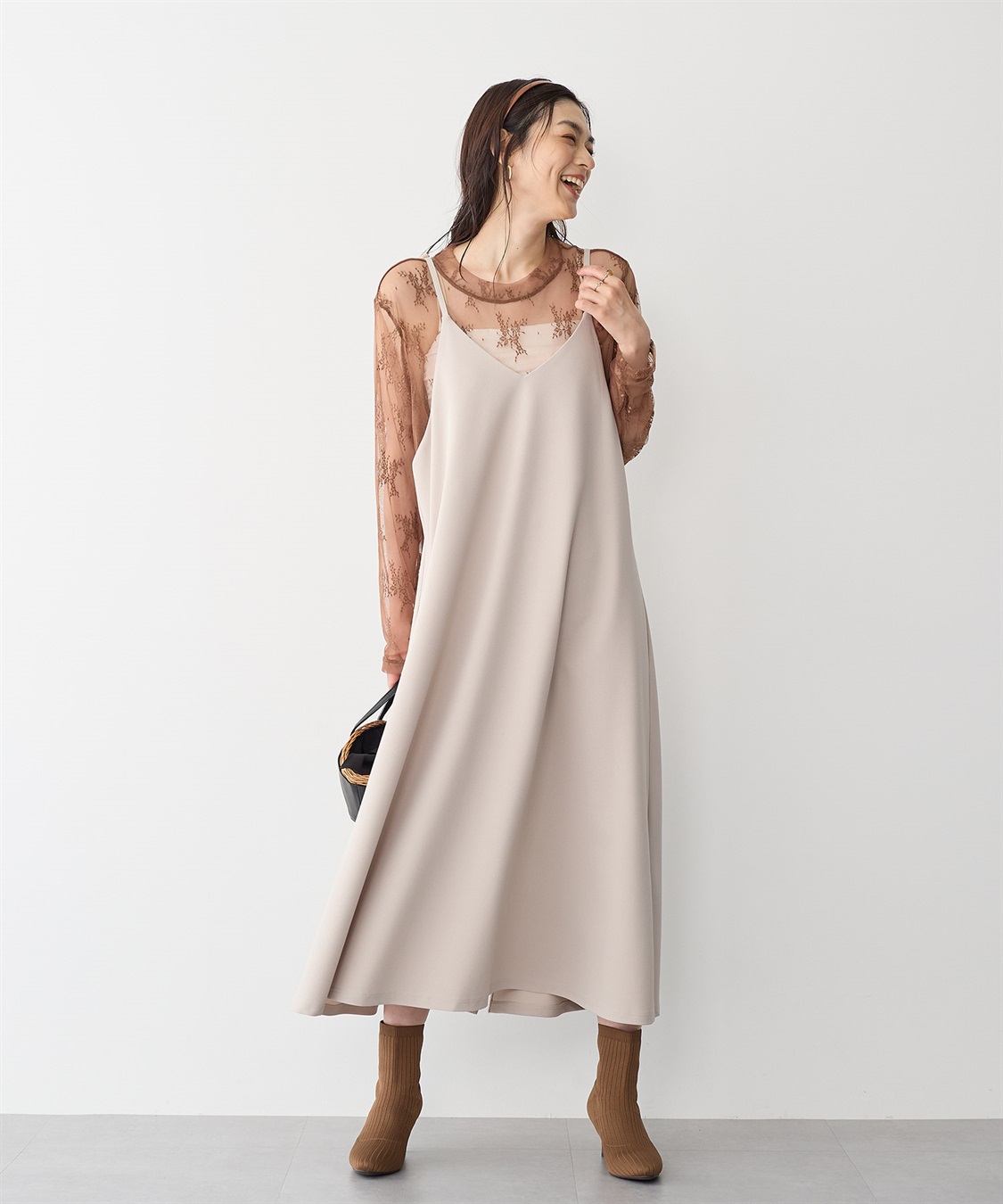 Life Style by cross marche 【anyfee/プラスサイズ】ニットジョーゼットキャミワンピース《大きいサイズ》_sub_7