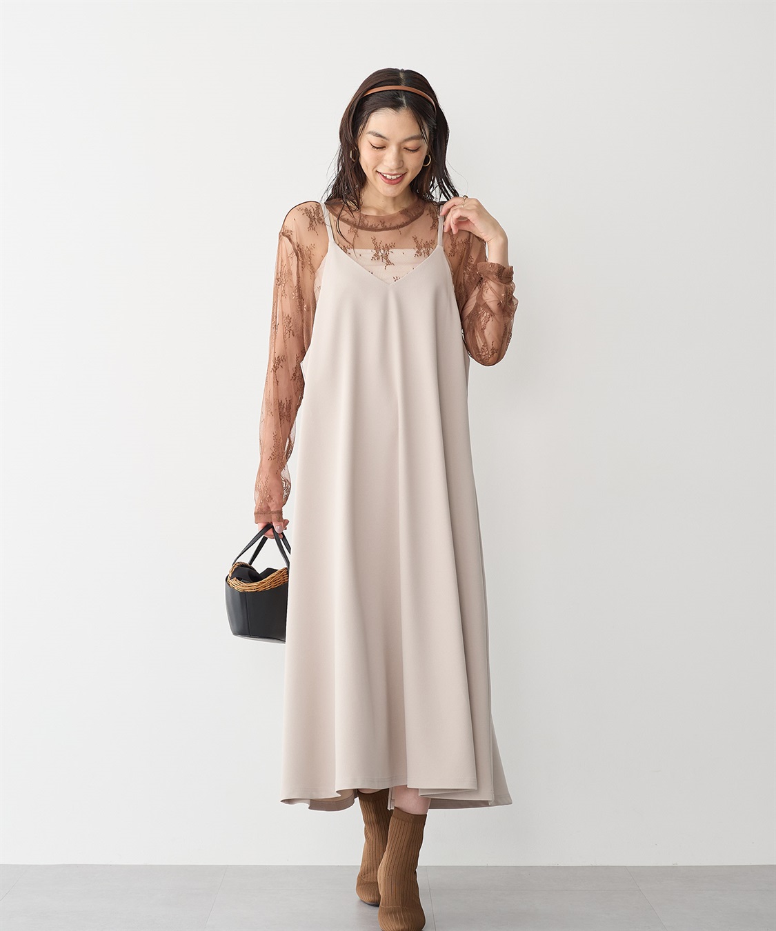 Life Style by cross marche 【anyfee/プラスサイズ】ニットジョーゼットキャミワンピース《大きいサイズ》_sub_8