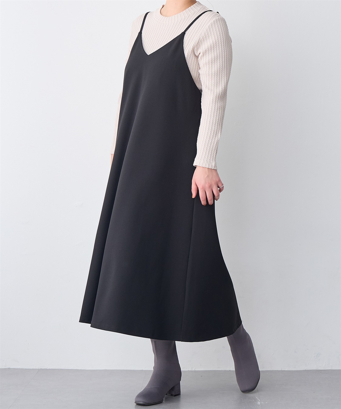 Life Style by cross marche 【anyfee/プラスサイズ】ニットジョーゼットキャミワンピース《大きいサイズ》_sub_9