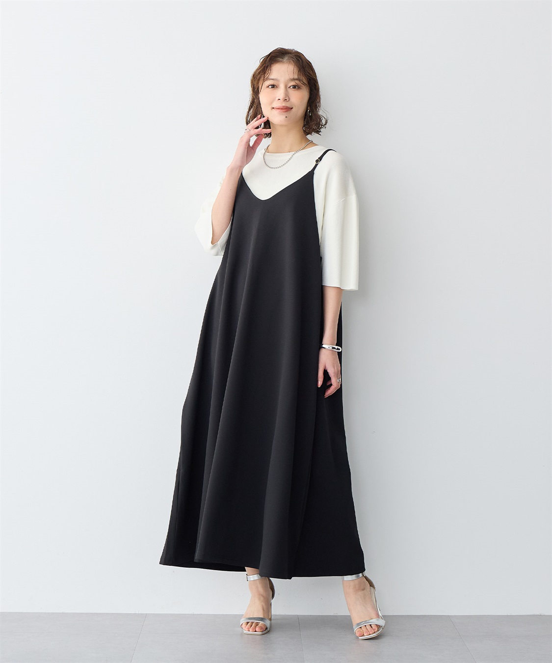 Life Style by cross marche 【anyfee/プラスサイズ】ニットジョーゼットキャミワンピース《大きいサイズ》_sub_10