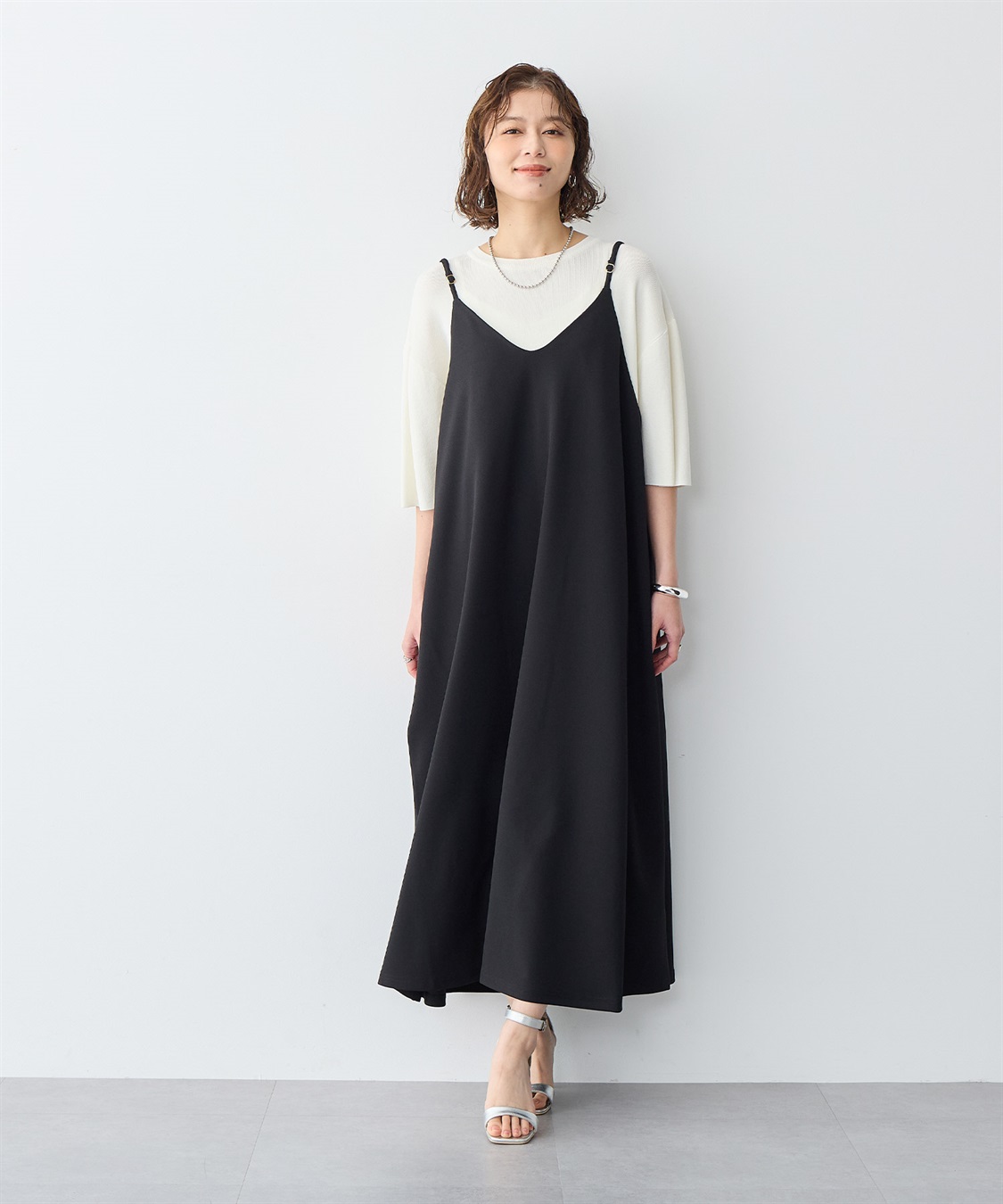 Life Style by cross marche 【anyfee/プラスサイズ】ニットジョーゼットキャミワンピース《大きいサイズ》_sub_13