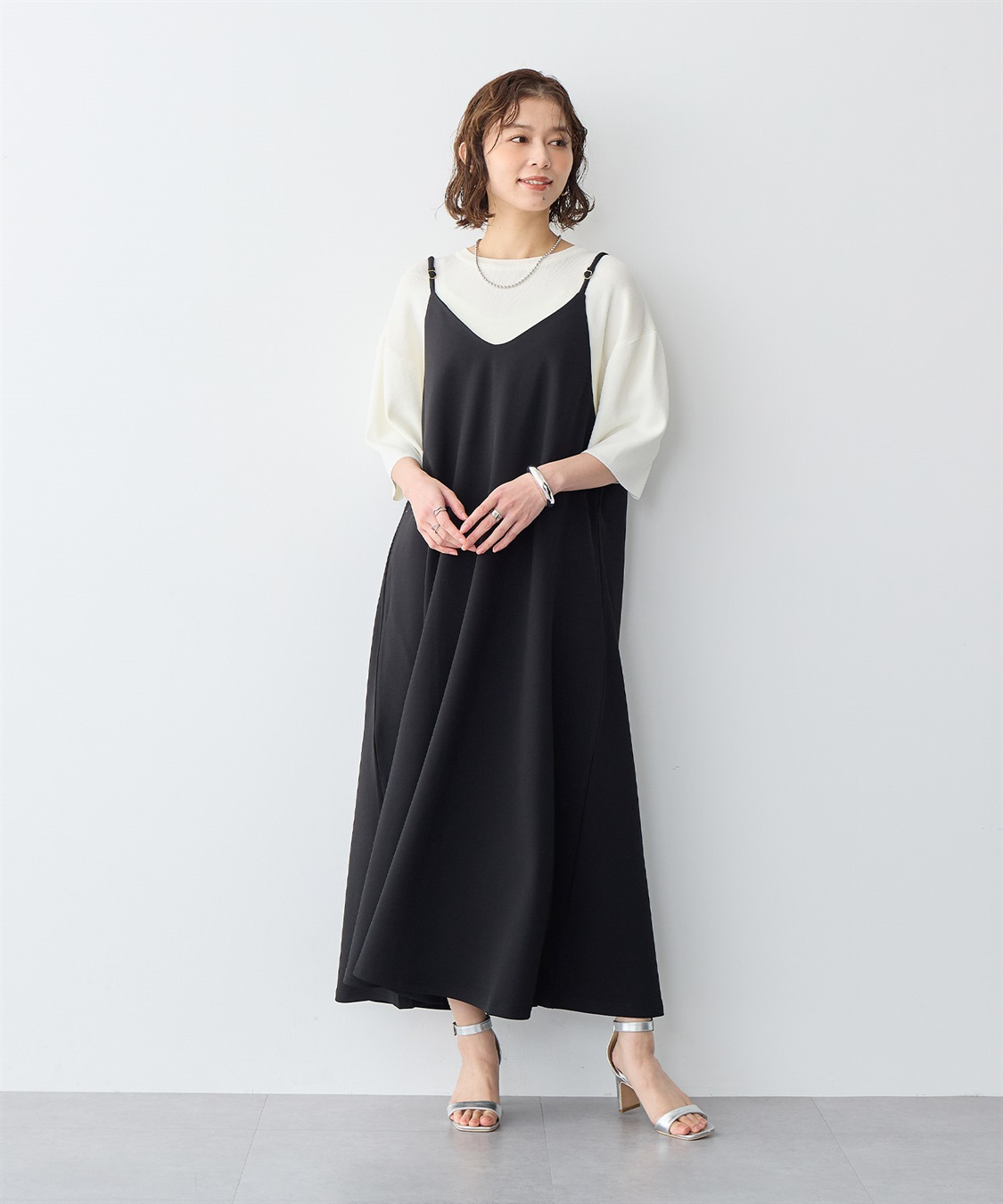 Life Style by cross marche 【anyfee/プラスサイズ】ニットジョーゼットキャミワンピース《大きいサイズ》_sub_14