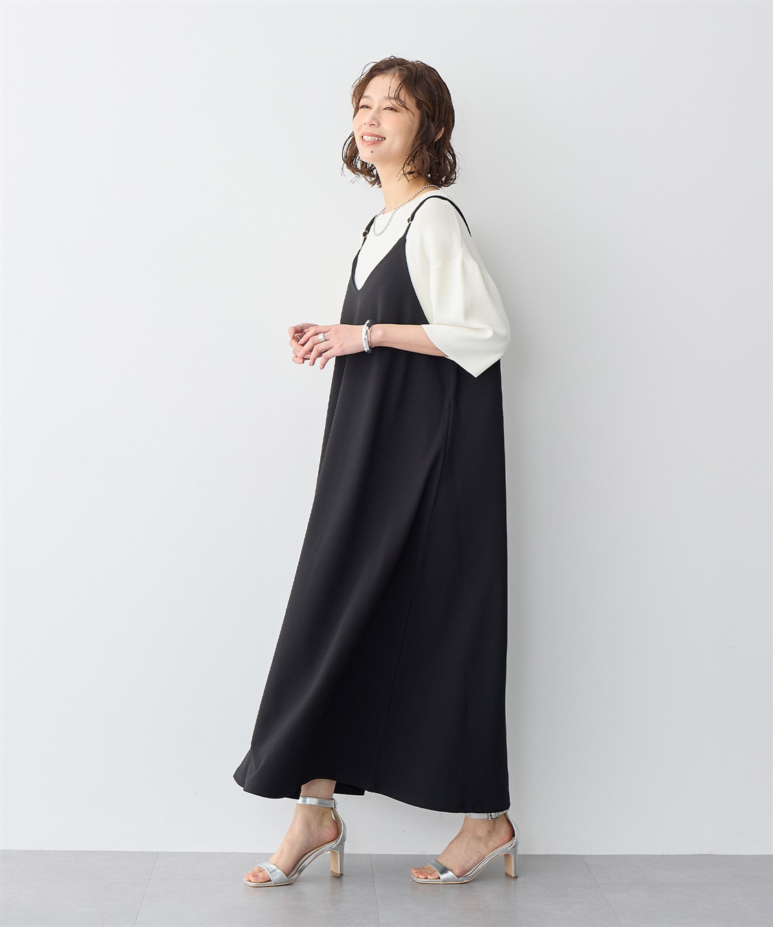 Life Style by cross marche 【anyfee/プラスサイズ】ニットジョーゼットキャミワンピース《大きいサイズ》_sub_15