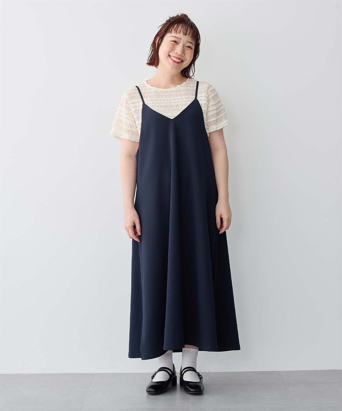 Life Style by cross marche 【anyfee/プラスサイズ】ニットジョーゼットキャミワンピース《大きいサイズ》_sub_16