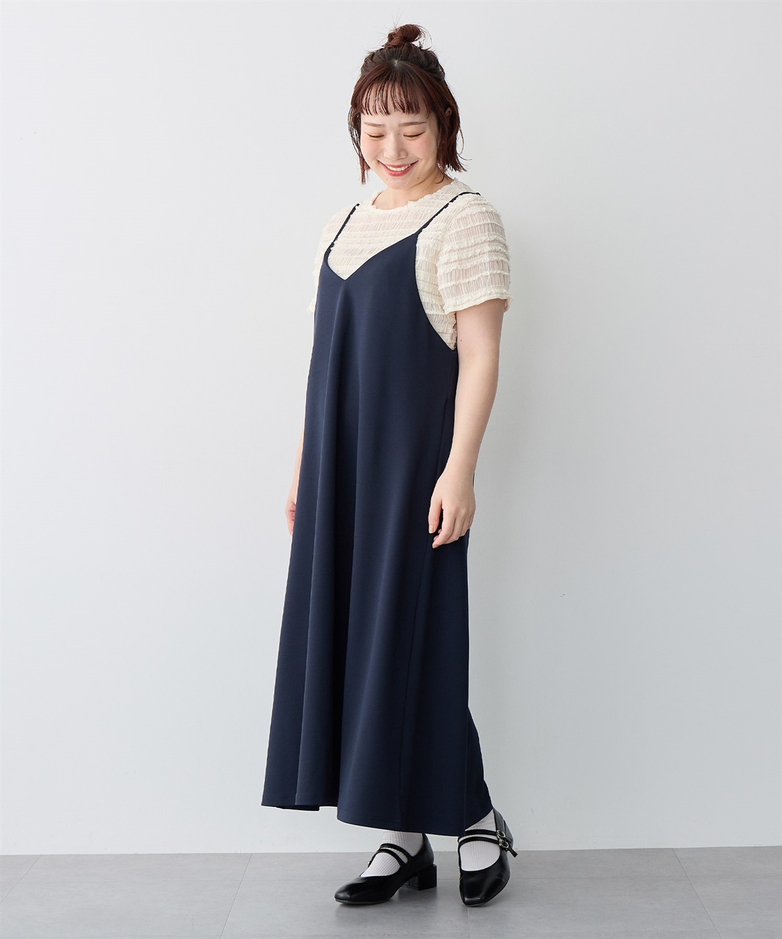 Life Style by cross marche 【anyfee/プラスサイズ】ニットジョーゼットキャミワンピース《大きいサイズ》_sub_17