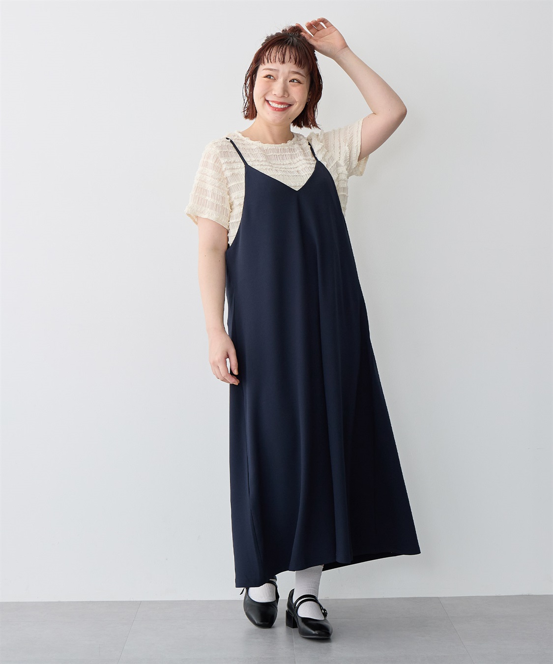 Life Style by cross marche 【anyfee/プラスサイズ】ニットジョーゼットキャミワンピース《大きいサイズ》_sub_18