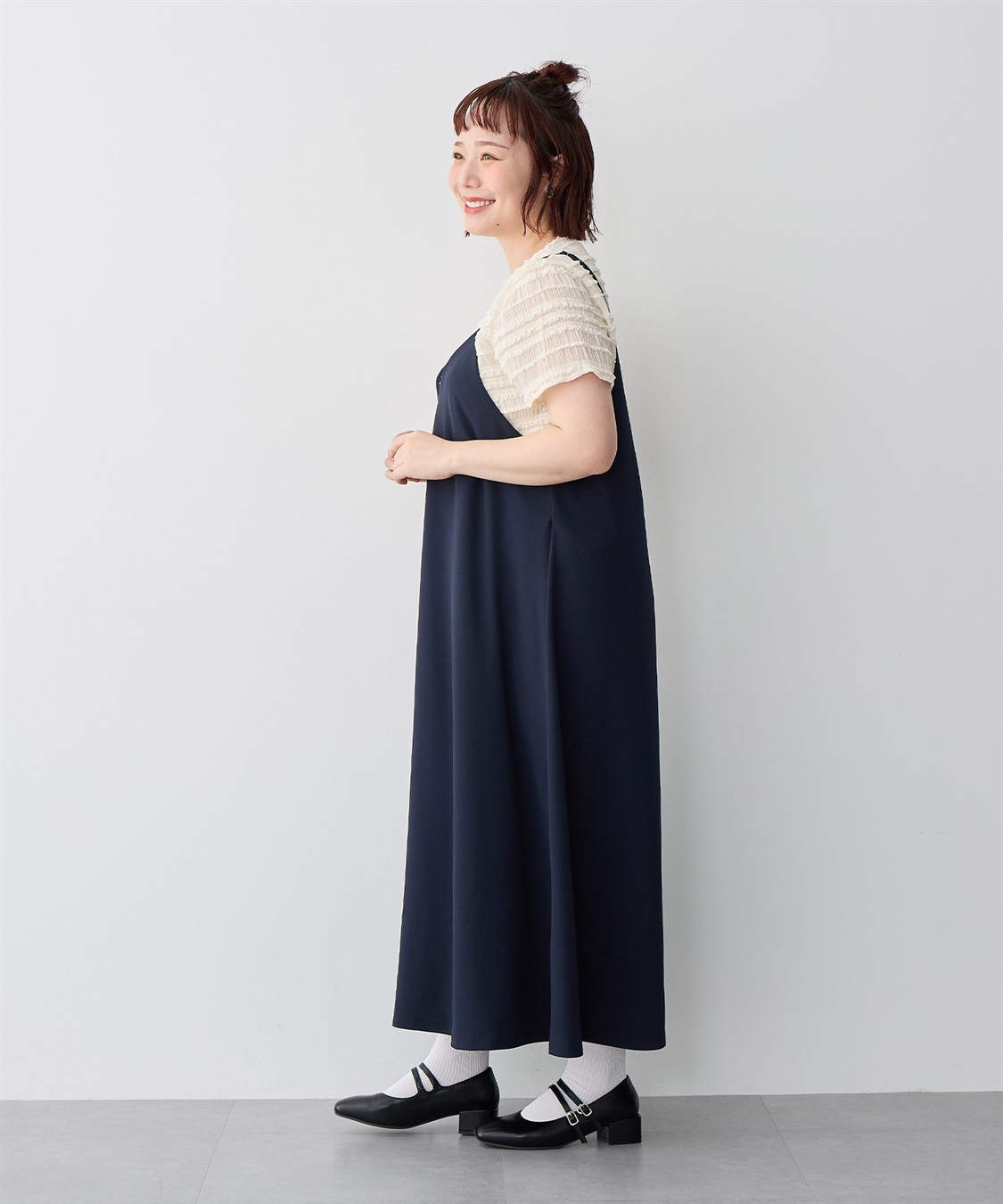 Life Style by cross marche 【anyfee/プラスサイズ】ニットジョーゼットキャミワンピース《大きいサイズ》_sub_20