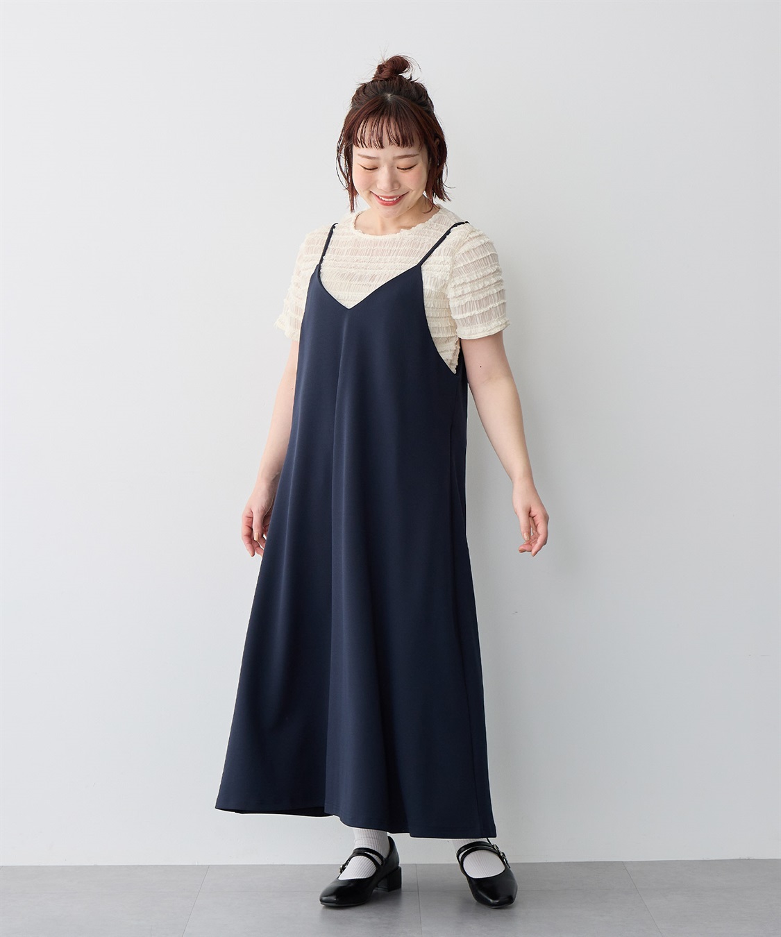 Life Style by cross marche 【anyfee/プラスサイズ】ニットジョーゼットキャミワンピース《大きいサイズ》_sub_22