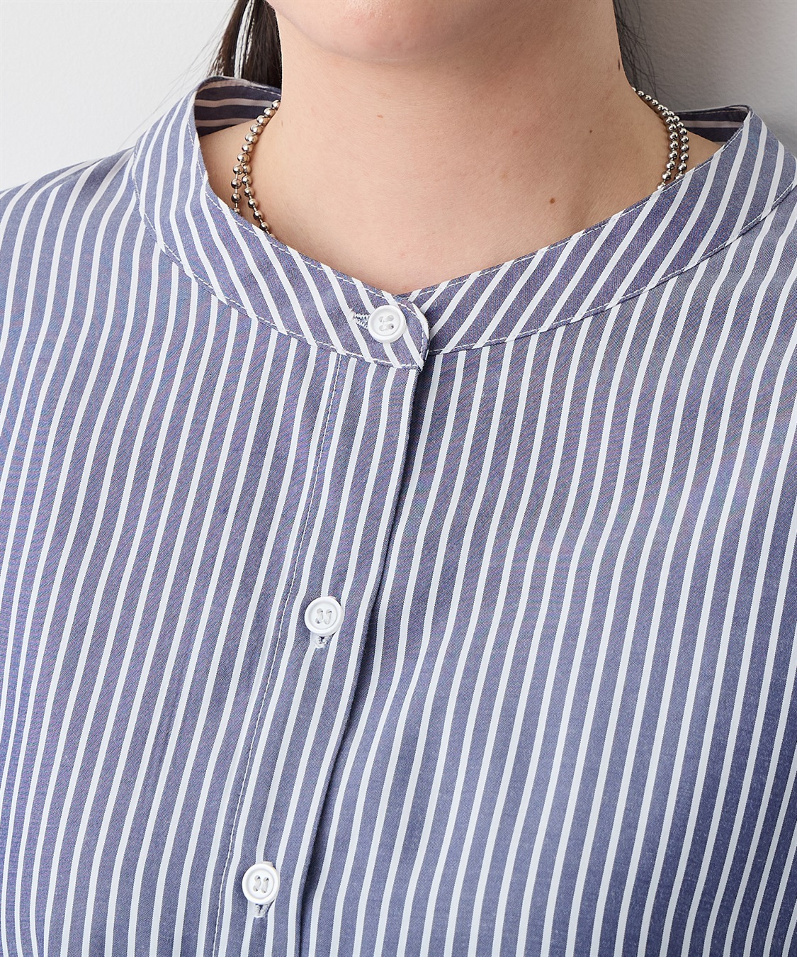 anyfee 【anyfee/プラスサイズ】バンドカラーストライプシャツ_sub_14