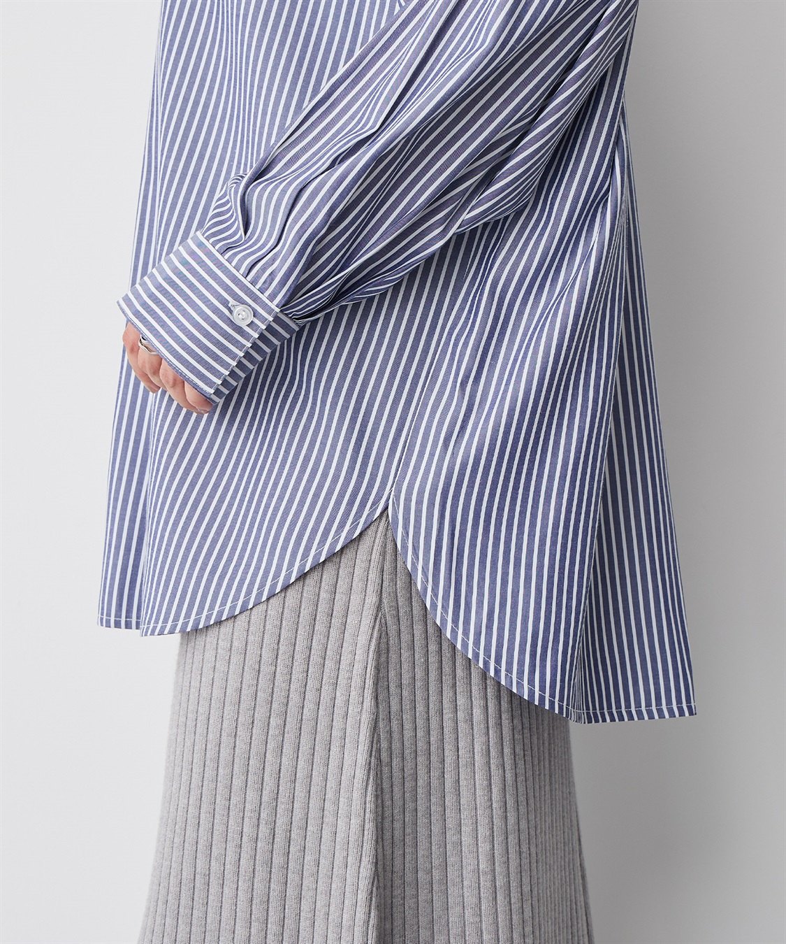 anyfee 【anyfee/プラスサイズ】バンドカラーストライプシャツ_sub_16