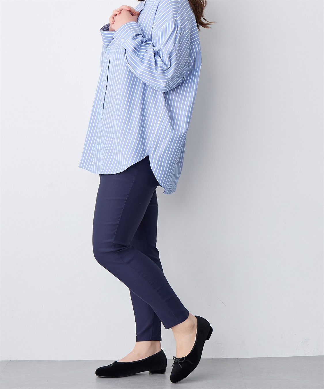 anyfee 【anyfee/プラスサイズ】バンドカラーストライプシャツ_sub_18