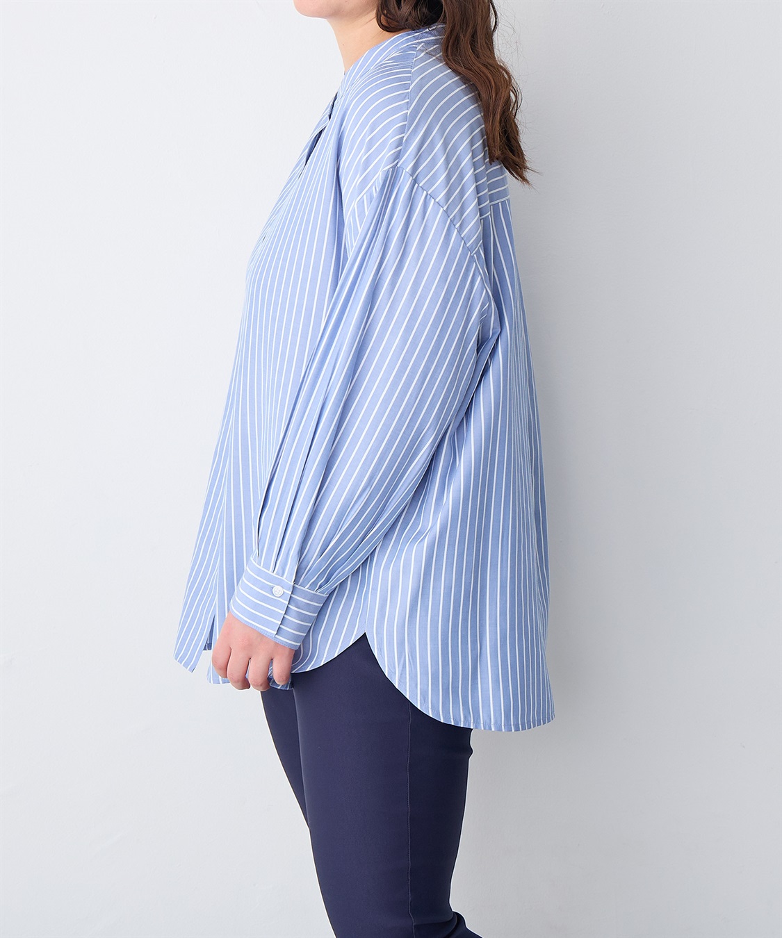 anyfee 【anyfee/プラスサイズ】バンドカラーストライプシャツ_sub_20