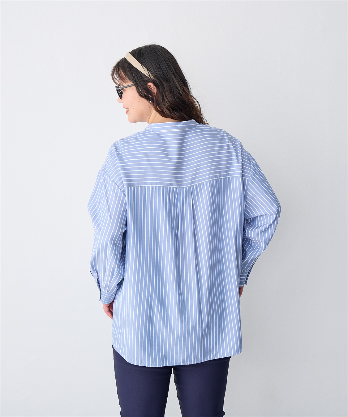 anyfee 【anyfee/プラスサイズ】バンドカラーストライプシャツ_sub_21