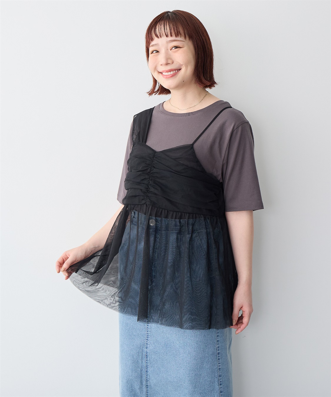 Life Style by cross marche 【anyfee/プラスサイズ】チュールアシンメトリーデザインキャミソール_sub_2