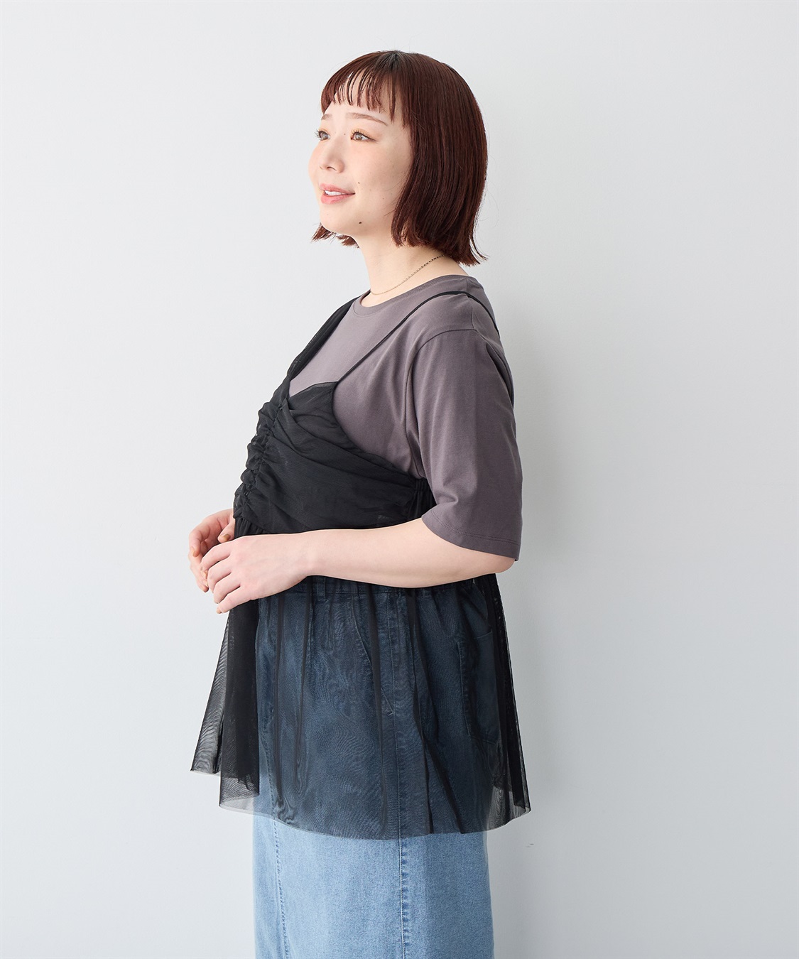 Life Style by cross marche 【anyfee/プラスサイズ】チュールアシンメトリーデザインキャミソール_sub_3