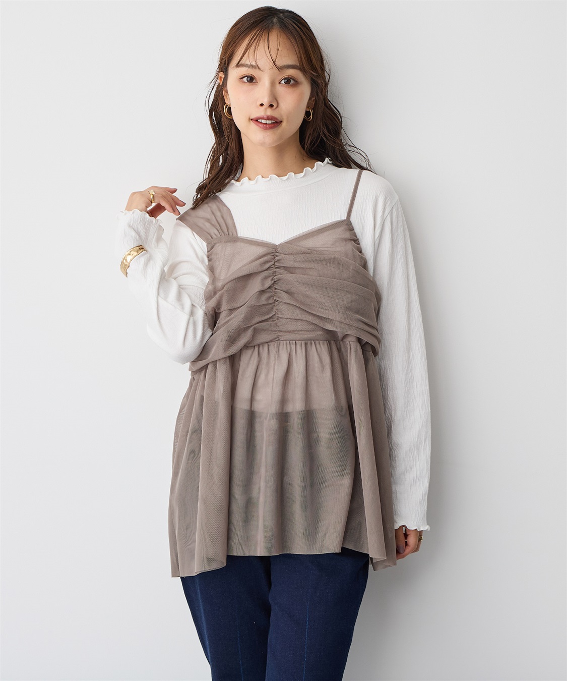 Life Style by cross marche 【anyfee/プラスサイズ】チュールアシンメトリーデザインキャミソール_sub_10