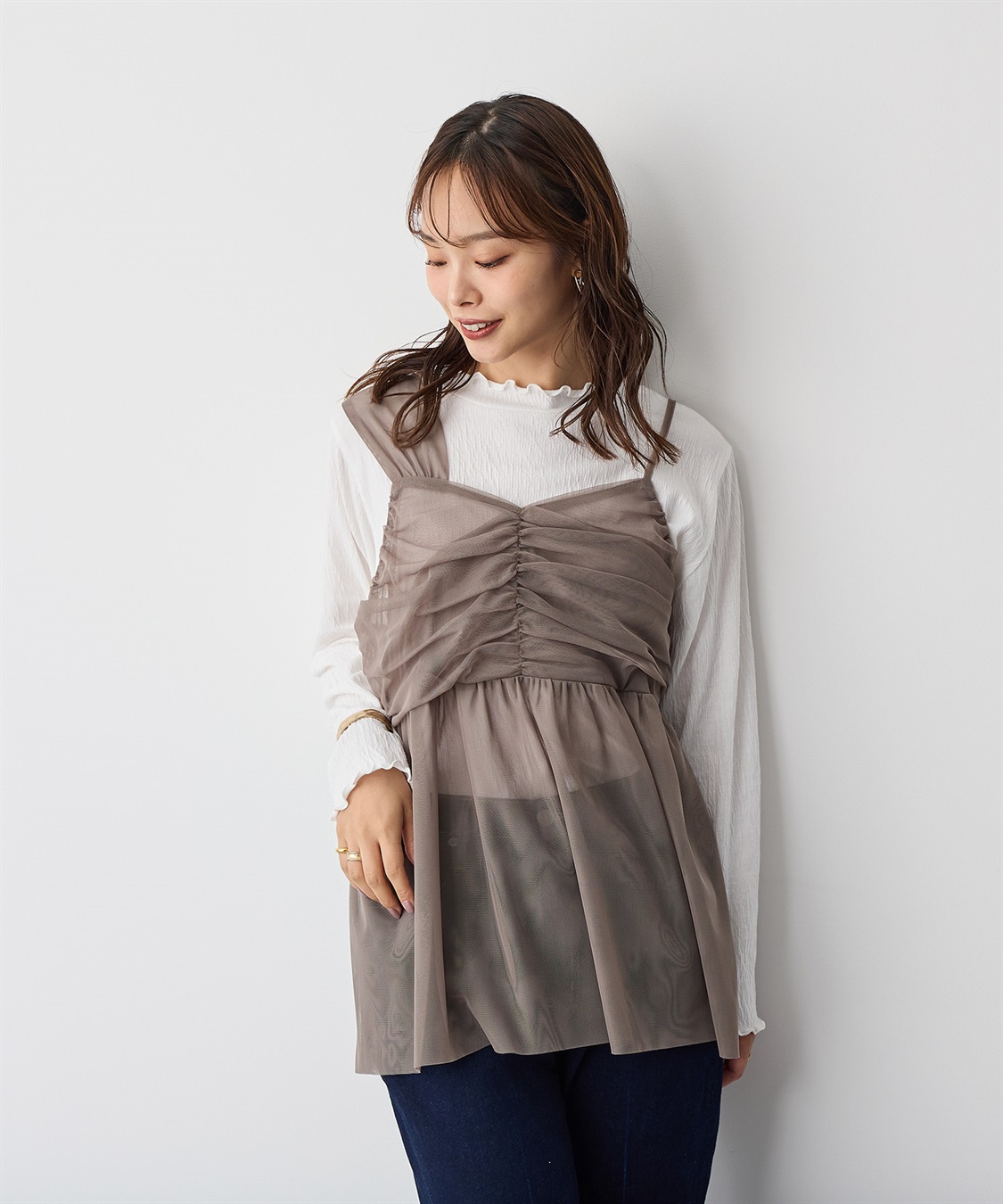 Life Style by cross marche 【anyfee/プラスサイズ】チュールアシンメトリーデザインキャミソール_sub_12