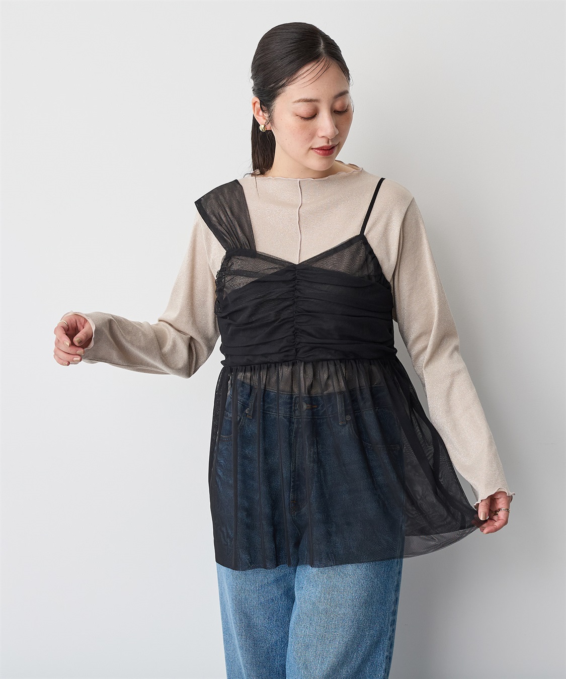 Life Style by cross marche 【anyfee/プラスサイズ】チュールアシンメトリーデザインキャミソール_sub_15