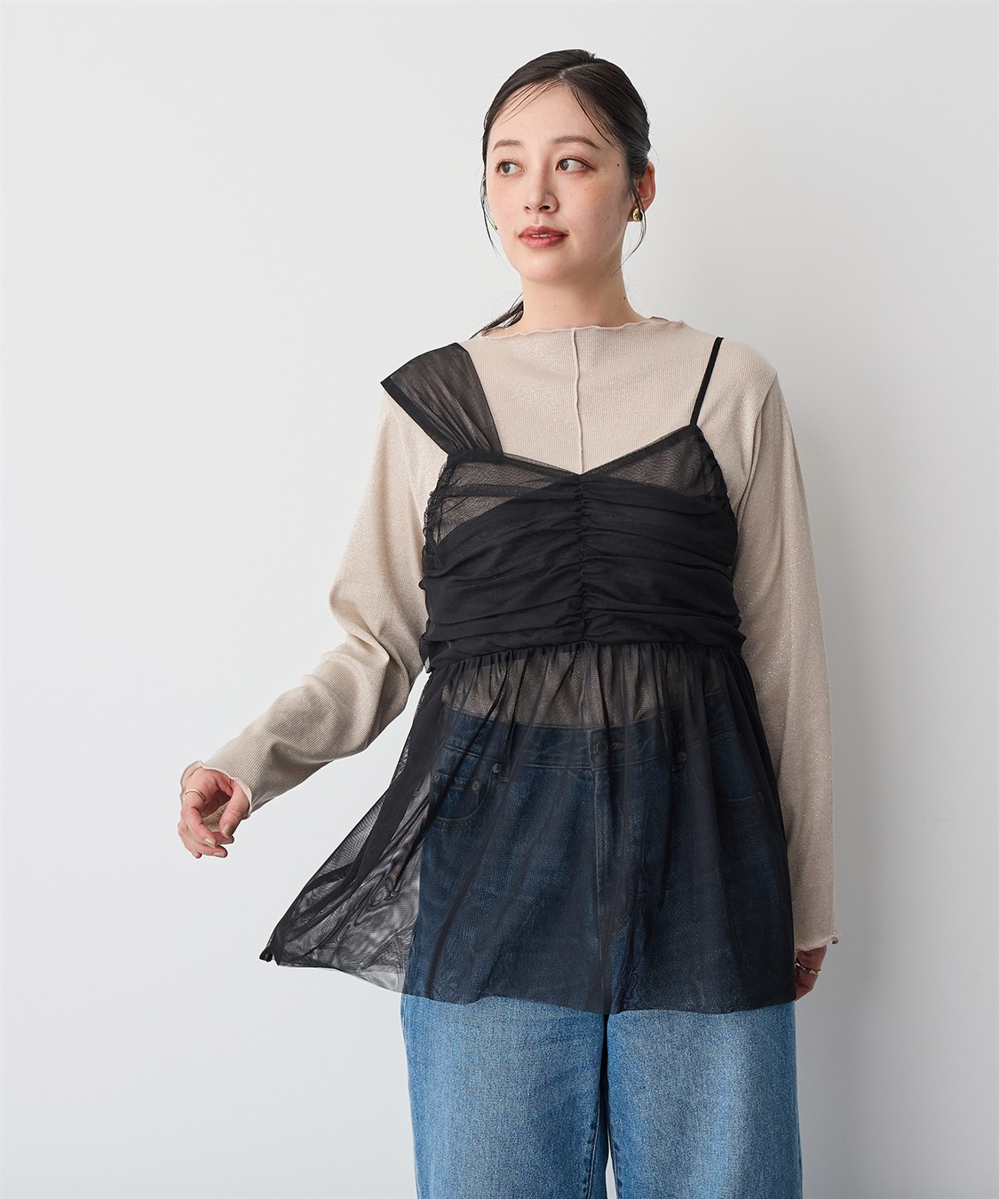 Life Style by cross marche 【anyfee/プラスサイズ】チュールアシンメトリーデザインキャミソール_sub_17