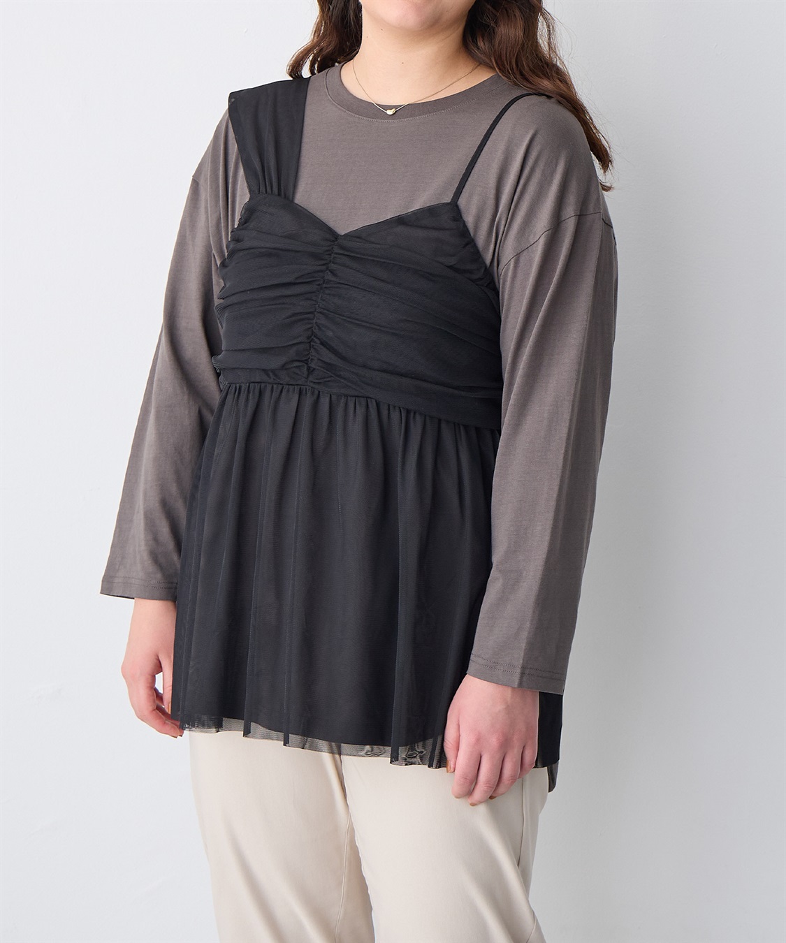 Life Style by cross marche 【anyfee/プラスサイズ】チュールアシンメトリーデザインキャミソール_sub_19