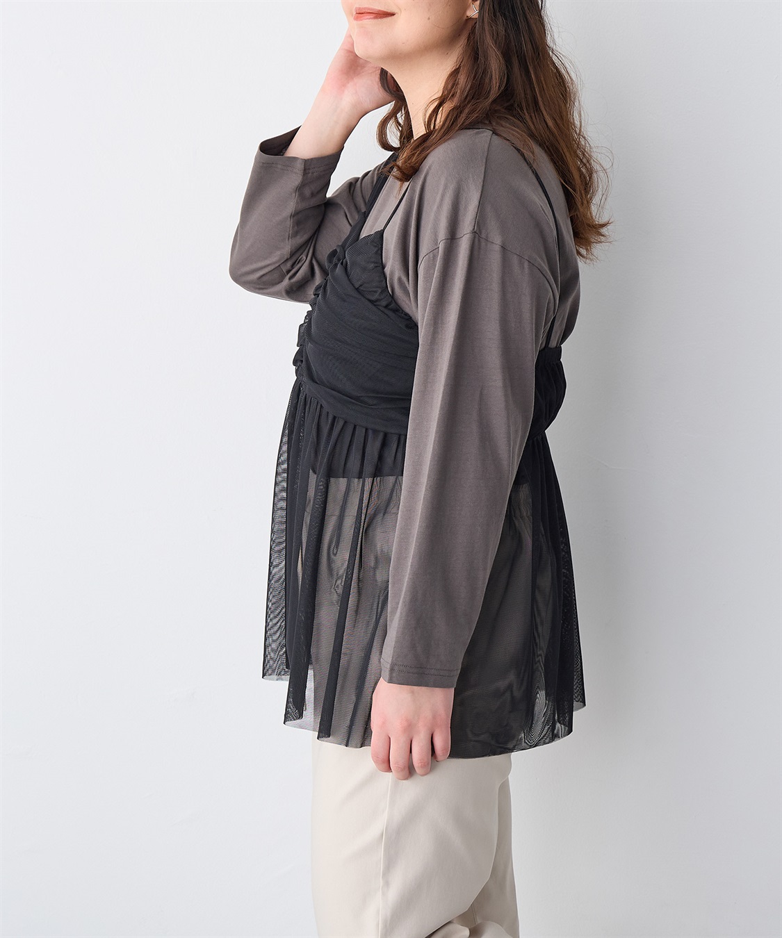 Life Style by cross marche 【anyfee/プラスサイズ】チュールアシンメトリーデザインキャミソール_sub_20