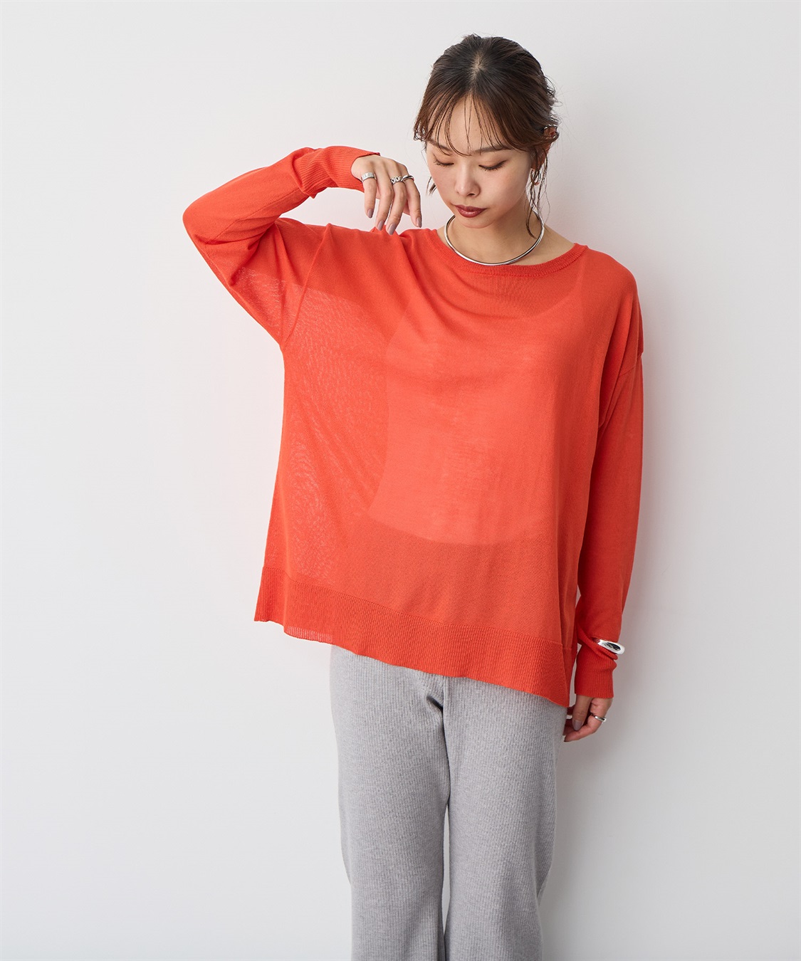 anyfee 【anyfee/プラスサイズ】シアーニットプルオーバー（新色追加）《接触冷感》_sub_2