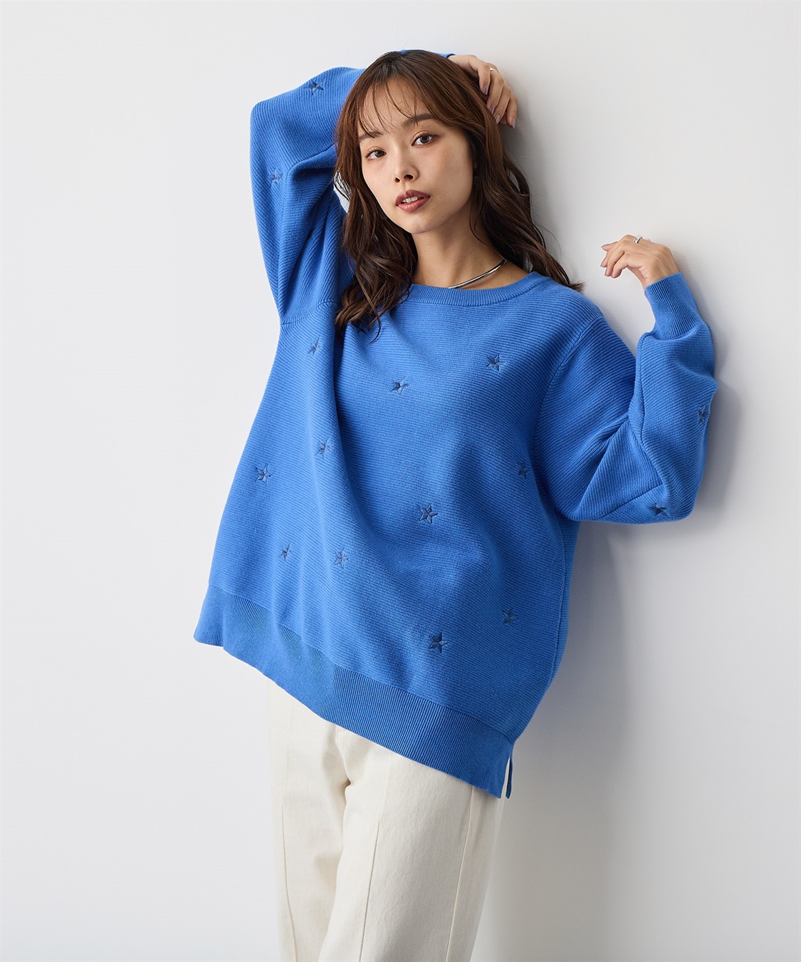Life Style by cross marche 【anyfee/プラスサイズ】星柄刺繍ニットプルオーバー_sub_4