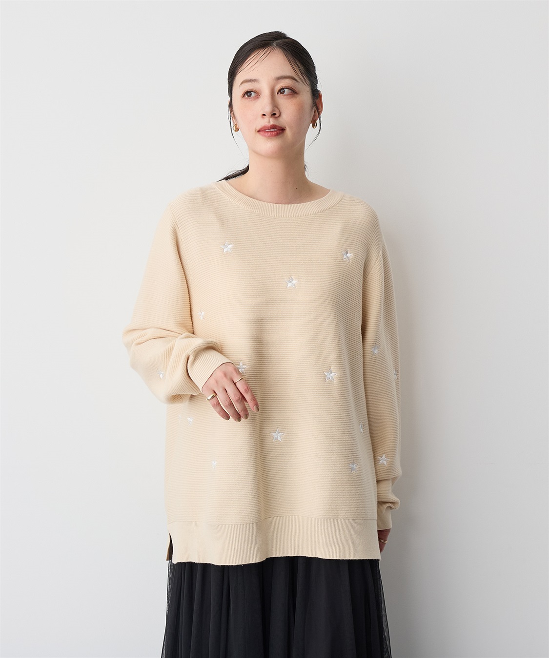Life Style by cross marche 【anyfee/プラスサイズ】星柄刺繍ニットプルオーバー_sub_10