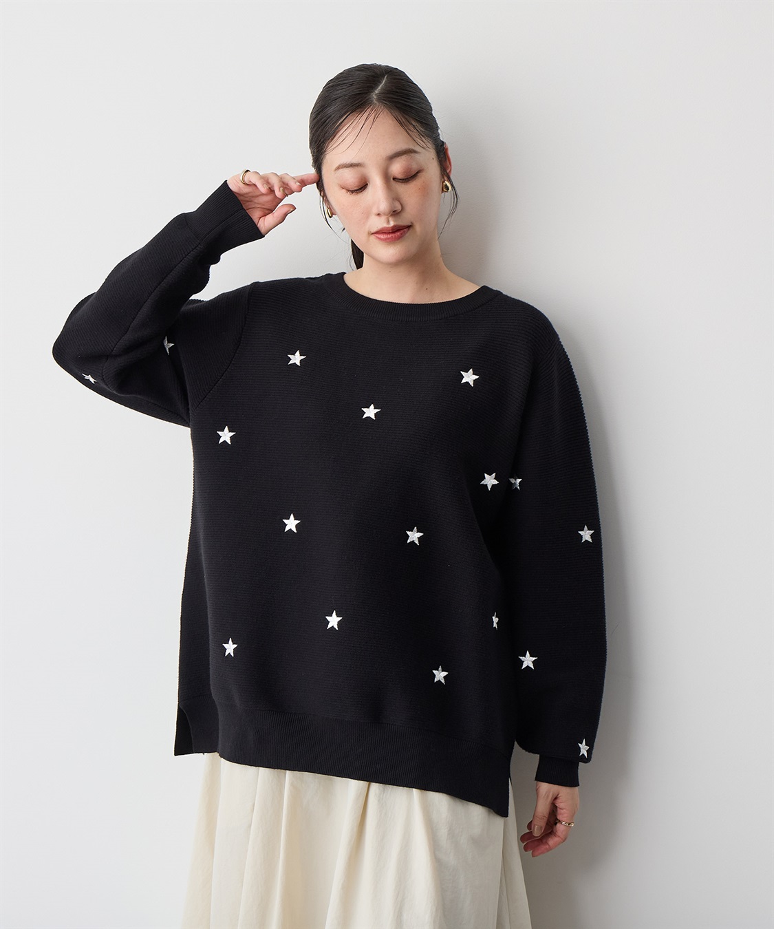 Life Style by cross marche 【anyfee/プラスサイズ】星柄刺繍ニットプルオーバー_sub_21