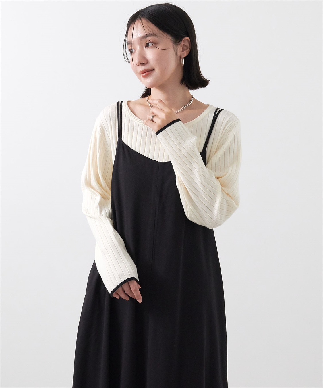 anyfee 【anyfee/大きいサイズ】もちっと袖配色リブニットプルオーバー◆新色追加◆_sub_1