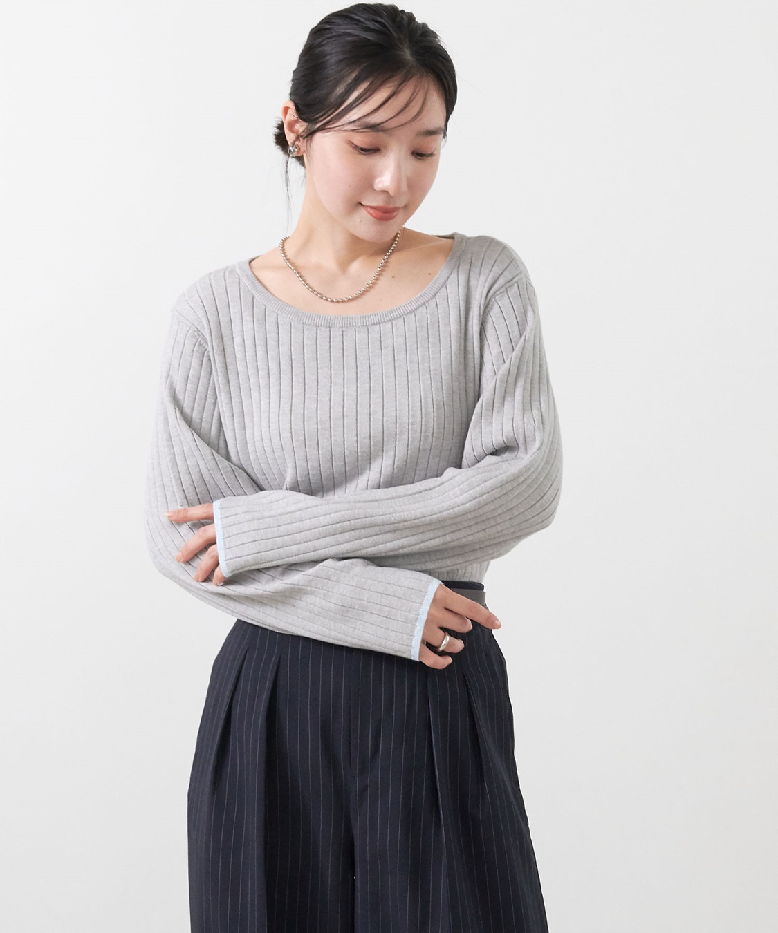 anyfee 【anyfee/大きいサイズ】もちっと袖配色リブニットプルオーバー◆新色追加◆_sub_3