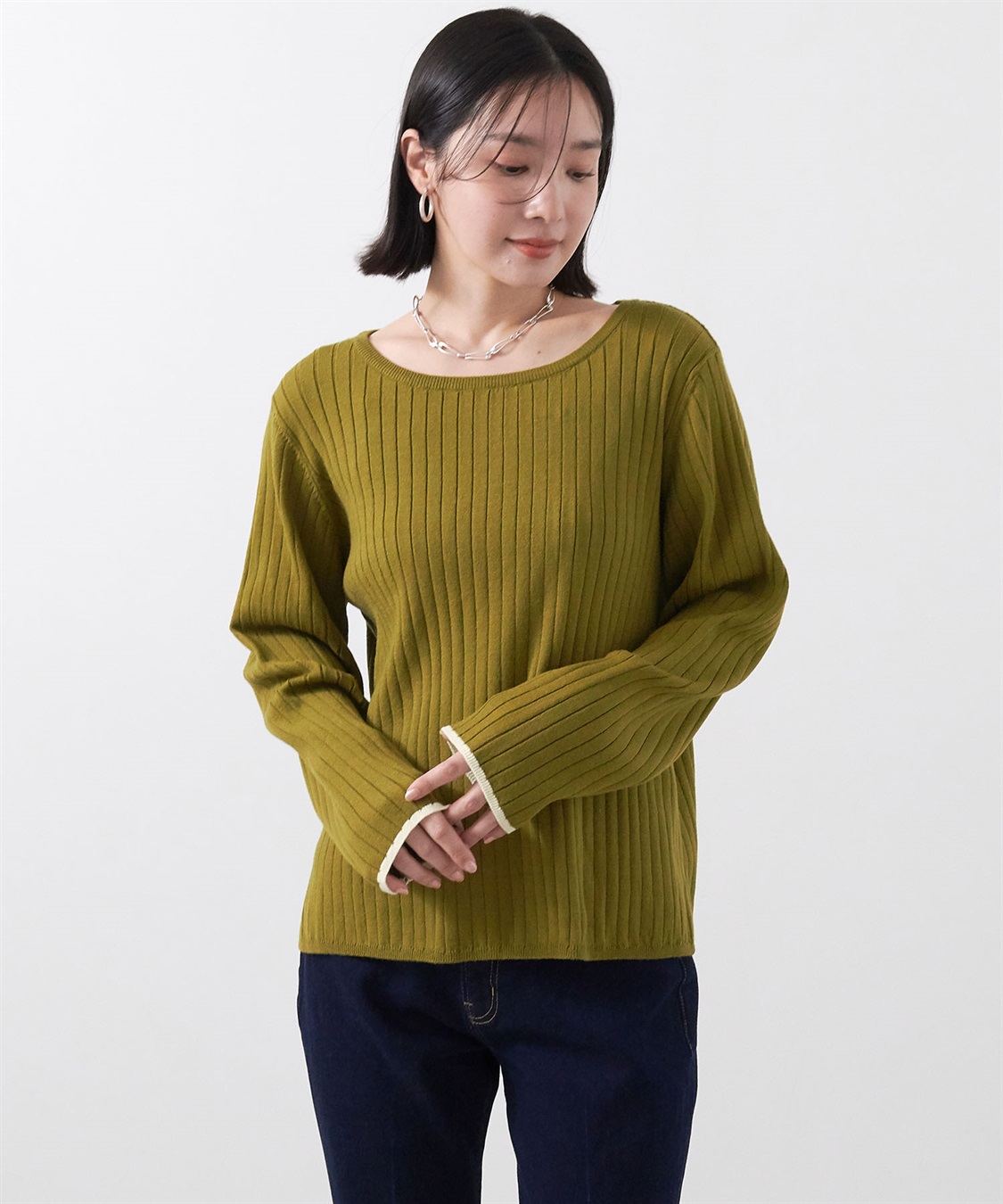 anyfee 【anyfee/大きいサイズ】もちっと袖配色リブニットプルオーバー◆新色追加◆_sub_4