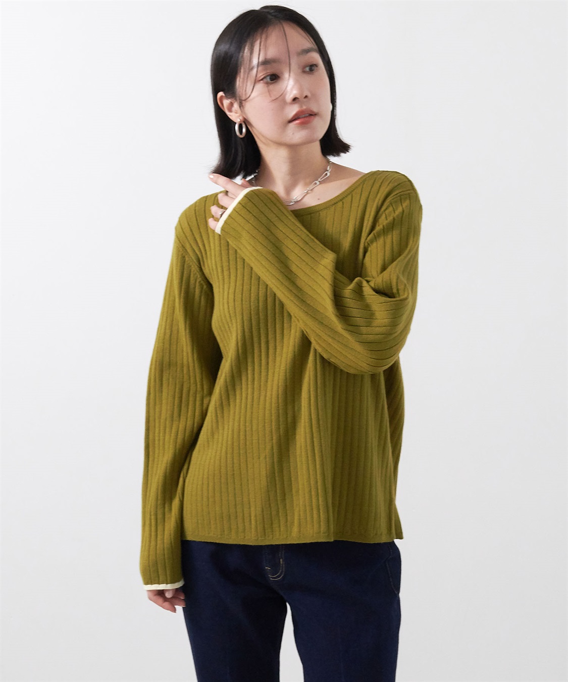 anyfee 【anyfee/大きいサイズ】もちっと袖配色リブニットプルオーバー◆新色追加◆_sub_5