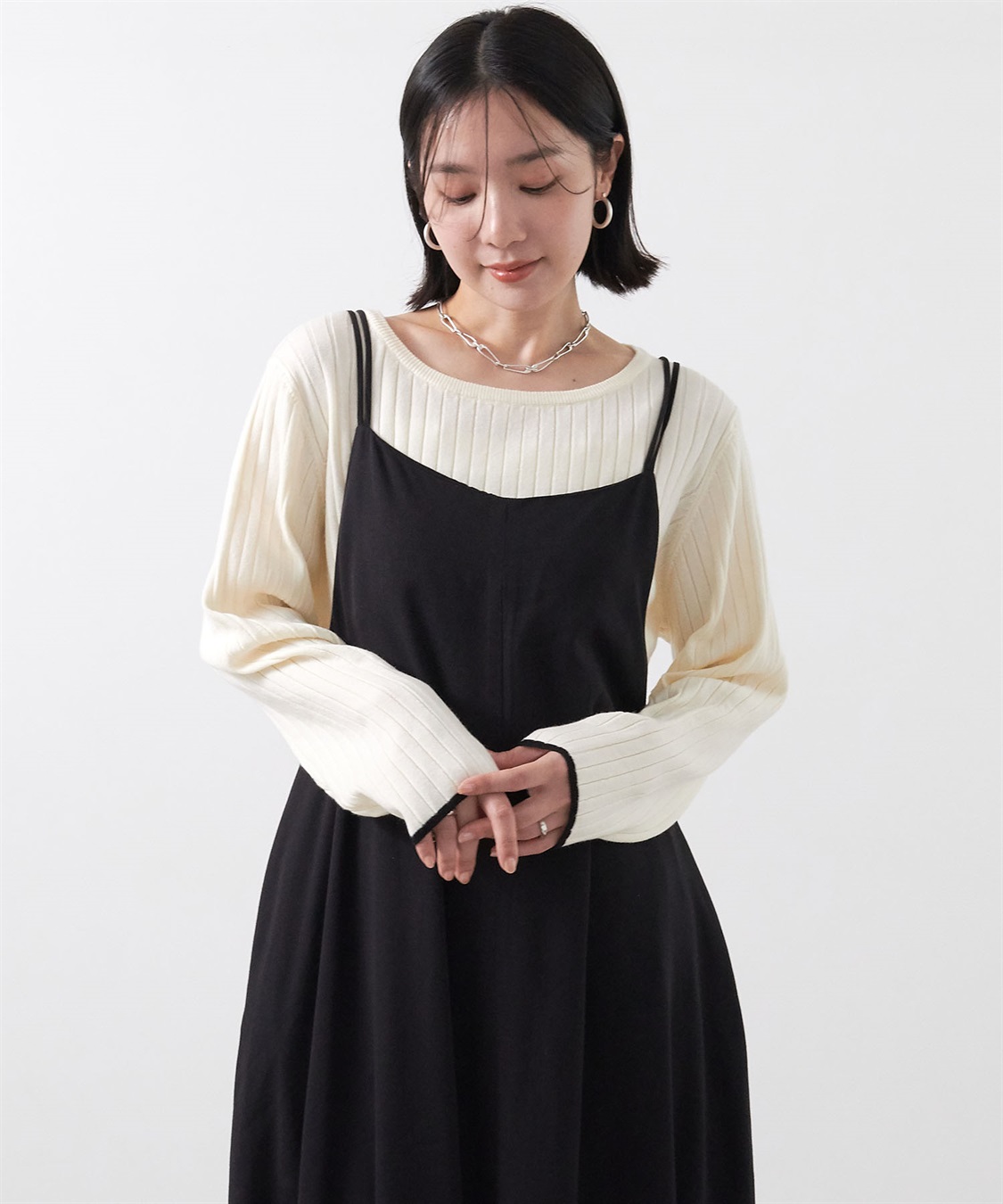 anyfee 【anyfee/大きいサイズ】もちっと袖配色リブニットプルオーバー◆新色追加◆_sub_11