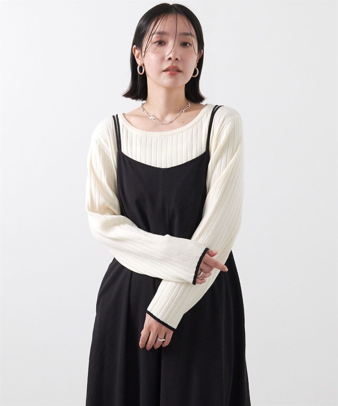 anyfee 【anyfee/大きいサイズ】もちっと袖配色リブニットプルオーバー◆新色追加◆_sub_12