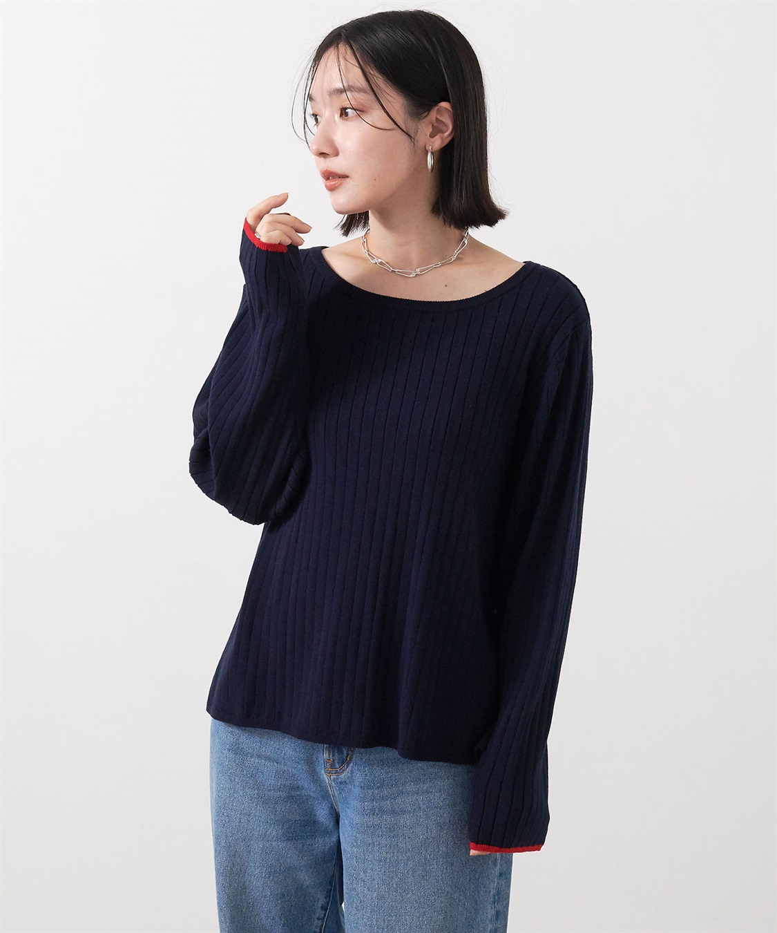 anyfee 【anyfee/大きいサイズ】もちっと袖配色リブニットプルオーバー◆新色追加◆_sub_15