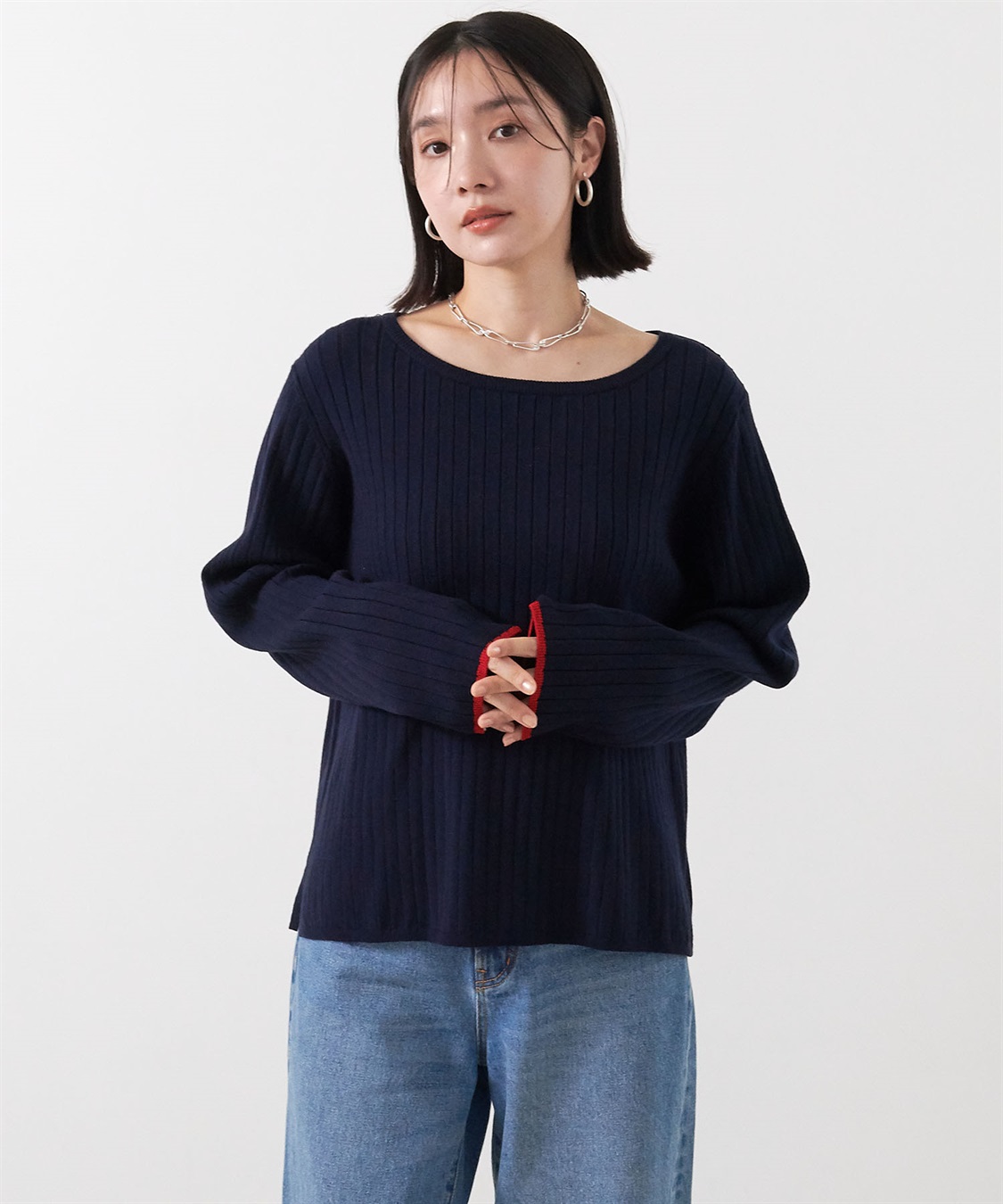 anyfee 【anyfee/大きいサイズ】もちっと袖配色リブニットプルオーバー◆新色追加◆_sub_16