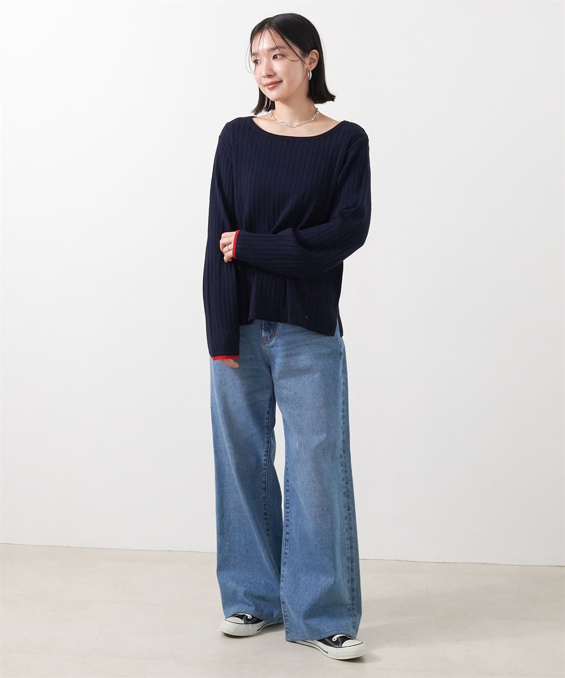 anyfee 【anyfee/大きいサイズ】もちっと袖配色リブニットプルオーバー◆新色追加◆_sub_17