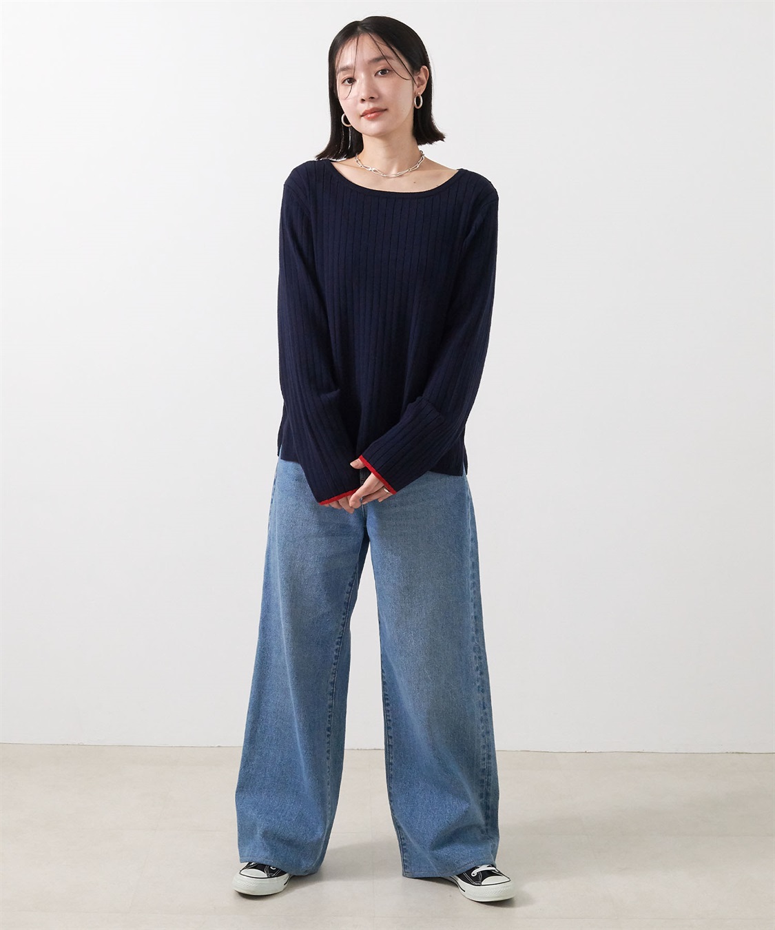 anyfee 【anyfee/大きいサイズ】もちっと袖配色リブニットプルオーバー◆新色追加◆_sub_18