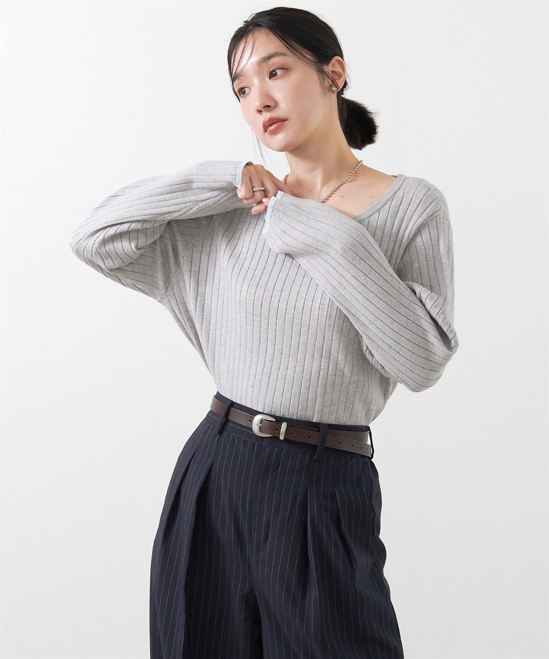 anyfee 【anyfee/大きいサイズ】もちっと袖配色リブニットプルオーバー◆新色追加◆_sub_19