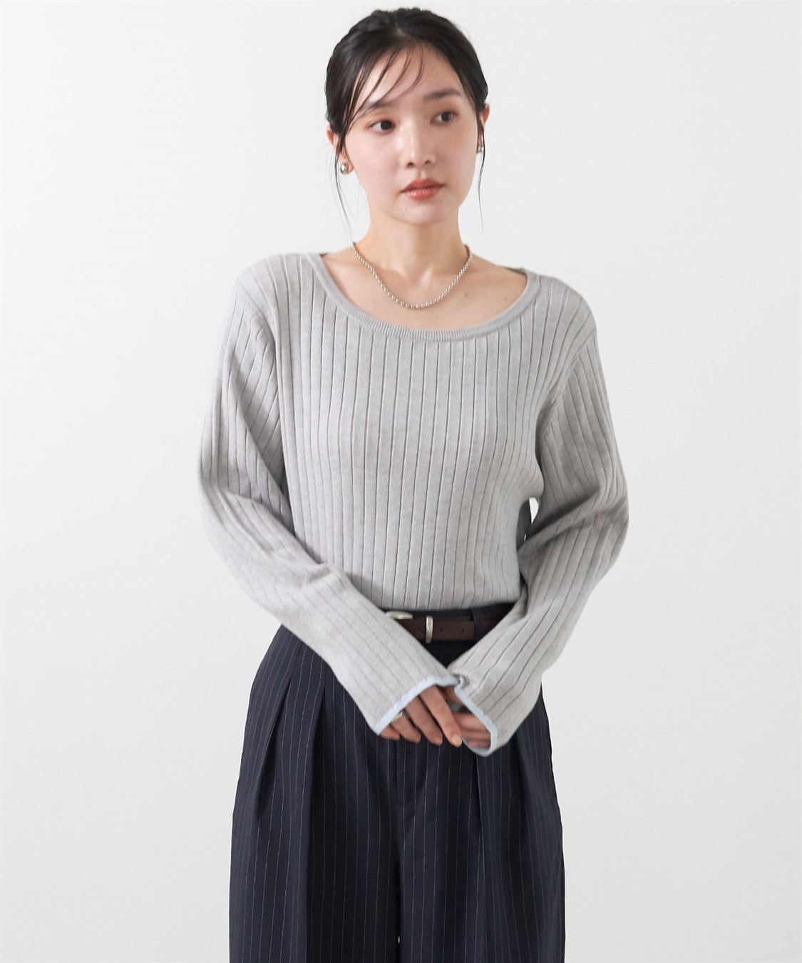 anyfee 【anyfee/大きいサイズ】もちっと袖配色リブニットプルオーバー◆新色追加◆_sub_20