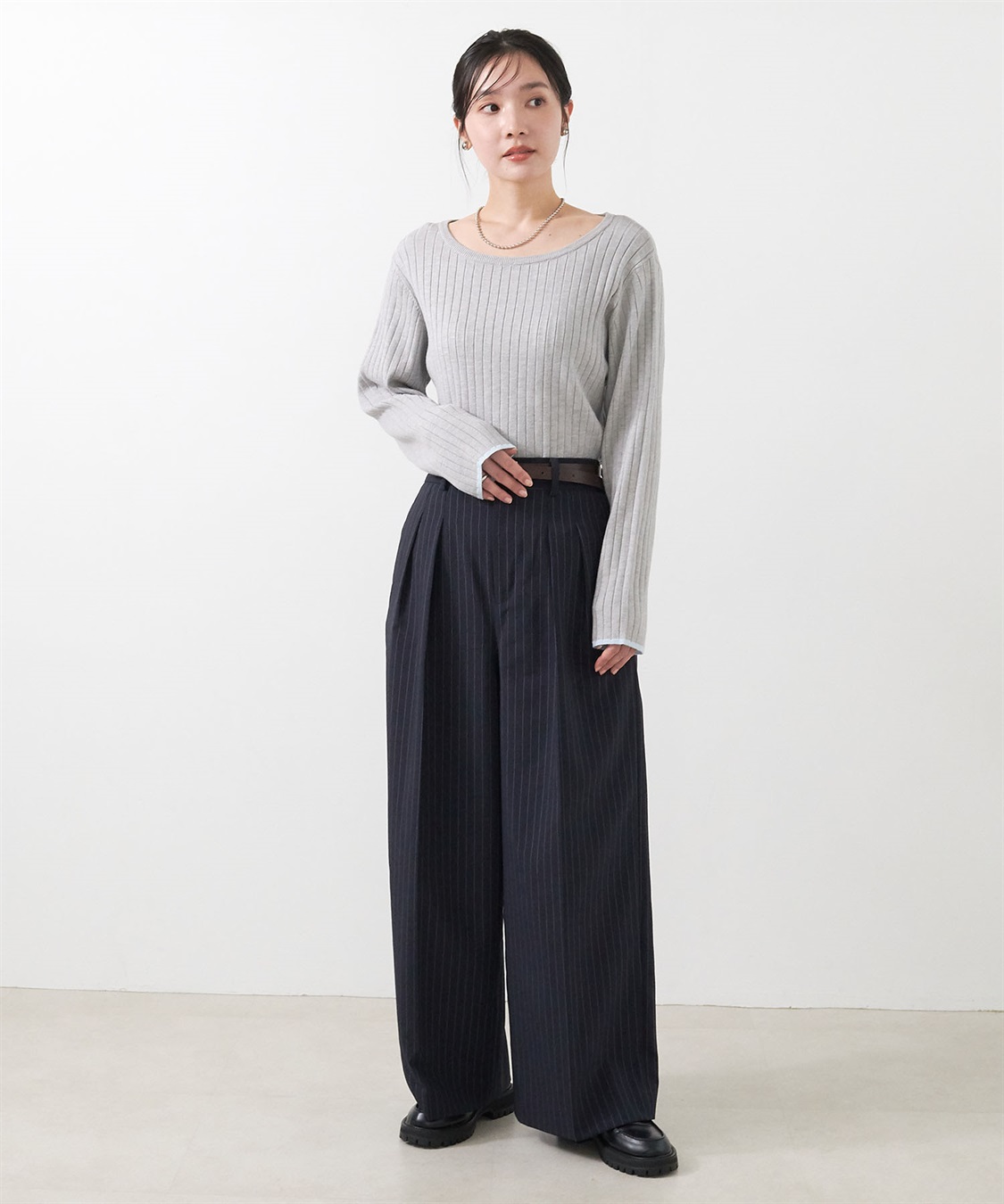 anyfee 【anyfee/大きいサイズ】もちっと袖配色リブニットプルオーバー◆新色追加◆_sub_21