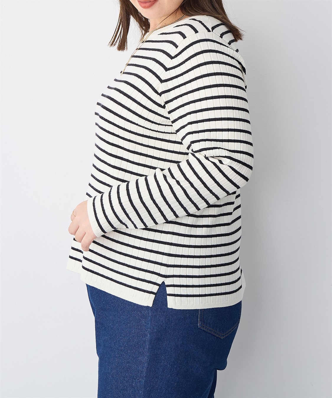 anyfee 【anyfee/大きいサイズ】もちっと袖配色リブニットプルオーバー◆新色追加◆_sub_23